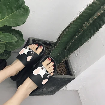 Vasarā Sievietēm Slaidi Multiplikācijas Filmu Suns Pludmales Čības Platformas Sandales Pelde Kurpes Sandalias Paslīdēt Uz Flip Flops Zapatillas Mujer