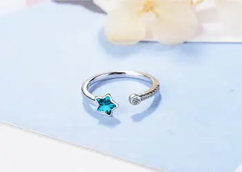 Veicināšanas 925 sterling sudraba modes blue star kristāla sieviešu dāvanu dāmas'wedding gredzeni, rotaslietas, sieviešu open gredzens nav izbalināt lēti
