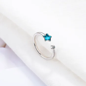 Veicināšanas 925 sterling sudraba modes blue star kristāla sieviešu dāvanu dāmas'wedding gredzeni, rotaslietas, sieviešu open gredzens nav izbalināt lēti