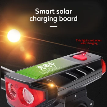 Velosipēdu Zvaniņu Ar Gaismas 2000mAh USB Lādējamu Saules enerģiju, 3 režīmi LED Sānu Gaisma, Saules Enerģija, LED Velosipēda Lukturi Cikla Lukturīti