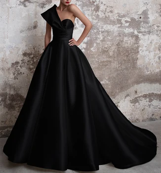 Vestidos De Gala Satīna Balles Kleitas, Garas Līdz 2020. Black Formālās Kleitas Ar Vienu Plecu Bumbu Kleita Abiye Gece Elbisesi