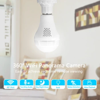 Video Novērošanas Kameras ar WiFi IP Kameru 360 Grādu LED Gaismas Drošības WiFi Spuldzes Kameras Divos Veidos Audio, Iekštelpu, Āra