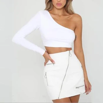 Viena Pleca Slīpums kakla Izgriezumu T Krekls Sexy Cietā Long Sleeve Sieviešu T Balta, Melna Kultūraugu Top Dāmu T-krekls ir 2021. Jaunās Modes