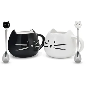 Vienkārši jaunā baltā cute pāris kaķis krūze keramikas radošā kafijas porcelāna melns un balts kaķis jaunums dāvanu WF