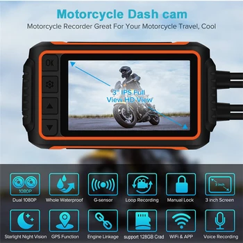 Vikewe Pilna Ķermeņa Ūdensizturīgs Motociklu DVR Dash Cam WiFi 1080P FHD Sānu Atpakaļskata Motociklu Kameras GPS Logger Ieraksti Kaste