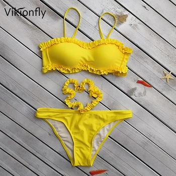 Vikionfly Push Up Savirmot Peldkostīms Bikini ir 2021. HOT Sexy Brazīlijas Lenta Peldkostīmi peldkostīms Dāmām Pārsējs Bikini Komplekts