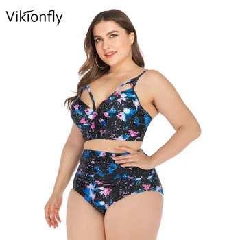 Vikionfly Super Plus Lieluma Bikini Ir 2021. Sieviešu Peldkostīmi Augsta Vidukļa Peldkostīmu Sieviešu Pin Up Izdrukāt Liela Izmēra peldkostīms Peldēt