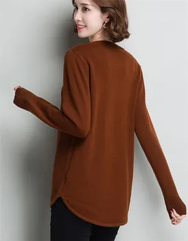 Vilnas cietā adīt sieviešu modes Oneck ruffles hem džemperis džemperis bordo 4color M-3XL