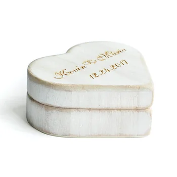 Vintage Baltās Sirds Kāzu Gredzenu Lodziņu, Personalizētu Koksnes Kāzu Gredzenu Spilventiņš Lodziņu, Zemniecisks Kāzu Gredzenu Turētājs Box