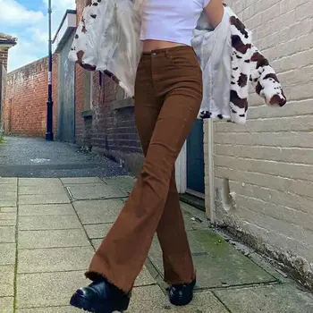Vintage Basic Brown Y2K Džinsa Džinsi Sievietēm Streetwear Harajuku Stiept Izlīdzināšanu Bikses Joggers Kokvilnas Bikses, Modes
