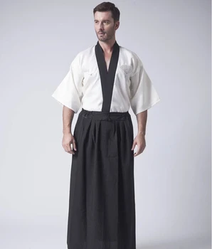 Vintage Black Japāņu Vīriešiem Karavīrs Kimono Tradicionālo Yukata Haori Samurai Apģērbu Skatuves Sniegumu Kostīmu Viens Izmērs B-068