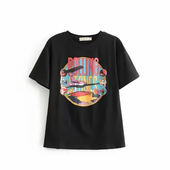 Vintage Bēša Rolling Stones Vasaras Tshirt Rock Karikatūra O Kakla Kokvilnas T-Krekls Meitenēm Streetwear Dizainers, Stila Jaunpienācēji 2019