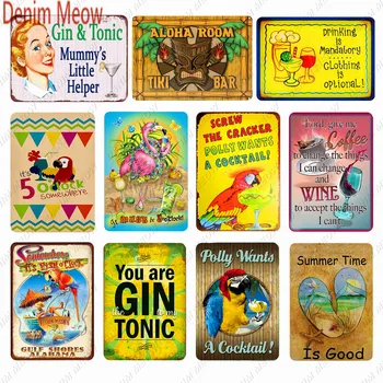 Vintage Kokteilis Laiks Uzlīme Gin & Tonic Metāla Skārda Parakstīt, Tas 5 O'olock Plakāts Virtuves Tiki Bar Dekoru uz Sienas WY134