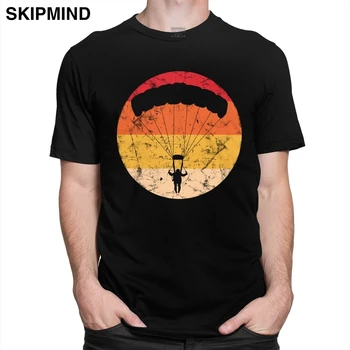 Vintage Paragliding Paraglider T-krekls Vīriešiem ar Īsām Piedurknēm Izpletņlēkšanas Tee Izpletni T O-veida kakla Kokvilnas T Krekli Paramotor Dāvanu