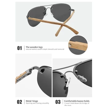 Vintage Polarizētās Saulesbrilles Vīriešiem Un Sievietēm Metāla Rāmis Krāsains Lēcas Nekustamā Dabīgā Koka Ieroču Neitrāls Izmēģinājuma Dizaina Brilles