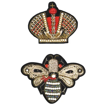 Vintage Royal Indijas Zīda Nozīmītes Vainagu Bišu Sirds Nozīmītes Aplikācijas Ielāpus Bikses Apģērbu Rotā Amatniecības 1PC TH2012