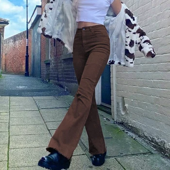 Vintage Sieviešu Basic Brown Džinsa Džinsi Sievietēm Streetwear Harajuku Stiept Izlīdzināšanu Bikses Joggers Kokvilnas Bikses Modes 2021