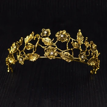 Vintage Zelta, Sudraba Krāsas Pērļu Kāzu Legant Tiaras Kāzu Galvassegu Karaliene Matu aksesuāri Balli Royal Crown Matu Rotas