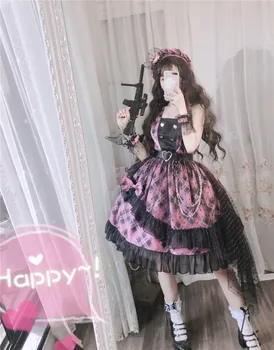 Vintage falbala augsta vidukļa Pils salds princese lolita siksna kleita drukāšanas viktorijas kleita kawaii meitene gothic lolita cos loli