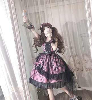 Vintage falbala augsta vidukļa Pils salds princese lolita siksna kleita drukāšanas viktorijas kleita kawaii meitene gothic lolita cos loli