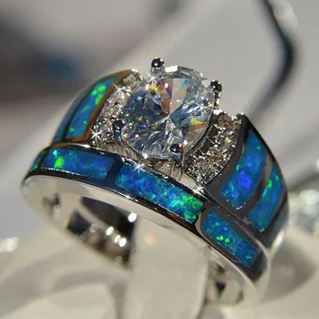 Vintage gredzenu komplekti 925 Sterling sudraba Bijou Opal Cz Akmens Puse Kāzu Joslā Gredzeni sievietēm Līgavas Modes Rotaslietas Dāvanu