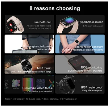 Vwar Mūzikas Atskaņotāja Smart Skatīties 1.78 collu HD Ekrāns, Bluetooth Zvanu Sports Fitness Tracker sievietes Sievietes Smartwatch par oppo IOS