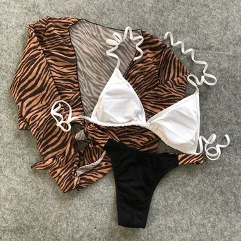 Vēja Leopard peldkostīmu 3 gabali seksīgi bikini, peldkostīmi, sieviešu Acu kultūraugu top peldkostīms sievietēm peldētāju Biquini