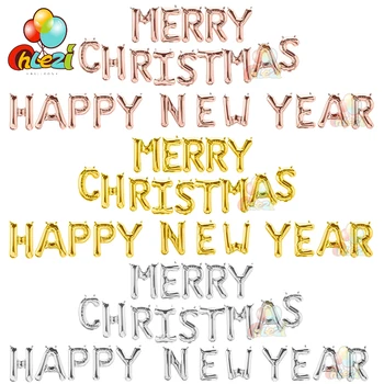Vēstule balonu Priecīgus Ziemassvētkus Laimīgu Jauno gadu folija balloo 16 collu Rožu zelts, sudrabs, Zelts vēstuli globos māju Sienas dekori piederumi