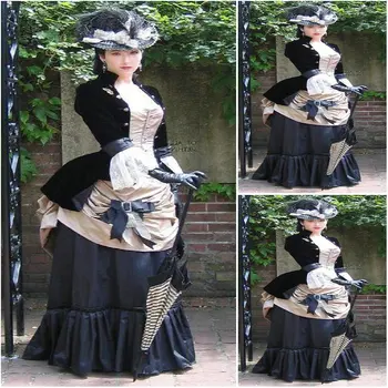 Vēsturi!Klients-made Luxs BLACK Vintage Tērpus, Renesanses Kleitas Steampunk kleita Gothic Cosplay Halloween Kleitas C-1184