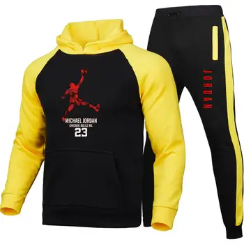 Vīriešu 2 Gabals Iespiesti Tracksuit pelēkā vārna + Skriešana Bikses Džemperi Sporta Gadījuma Uzvalks Streetwear