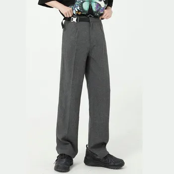 Vīriešu Jostas Sprādzes Gadījuma Elsas Uzvalks Vīrietis, Japāna, Koreja Streetwear Vintage Modes Garās Bikses Taisnas Bikses