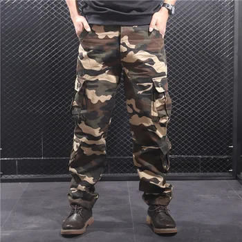 Vīriešu Maskēties Kravas Bikses Multi Pocket Kokvilnas Militāro Camo Bikses Armijas Dziesmu Garās Bikses Vīriešu Streetwear Bikses (dungriņi)