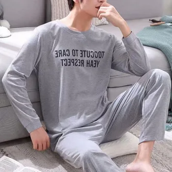 Vīriešu Pidžamas Komplekti Kokvilnas Vīriešu Ar Garām Piedurknēm Ar Svītrainām Pidžamas Komplekts Cilvēks Rudens Sleepwear Uzvalks Pidžamas Gadījuma Homewear Naktsveļu 2020