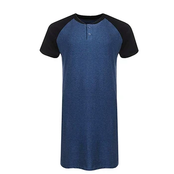 Vīriešu Summber Kokvilnas Garš T-krekls Henley Sleepshirt Īsām Piedurknēm Naktsveļu Liela & Garš Plus Lieluma Comfy Housewear Pidžamas
