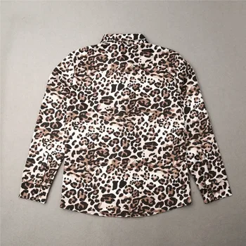 Vīriešu Tendence Naktsklubs Leopards Drukāt Krekls Augstas Kvalitātes Krekls Ar Garām Piedurknēm Vīriešu Sociālā Gadījuma Puse Krekls Chemise Homme Kleita Krekls
