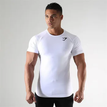 Vīriešu darbojas fitnesa T-krekls gymshark sports īsām piedurknēm ātri sausas mācības, elpojošs zeķubikses