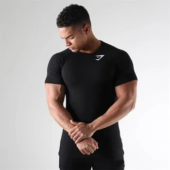 Vīriešu darbojas fitnesa T-krekls gymshark sports īsām piedurknēm ātri sausas mācības, elpojošs zeķubikses