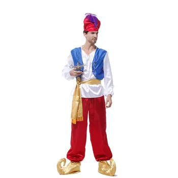 Vīriešu halloween kostīmi vīriešu pieaugušo puses jasmīns aladdin kostīmu Lampas genie Adam princis Fantasia Zēns Arābu Apģērbu cosplay