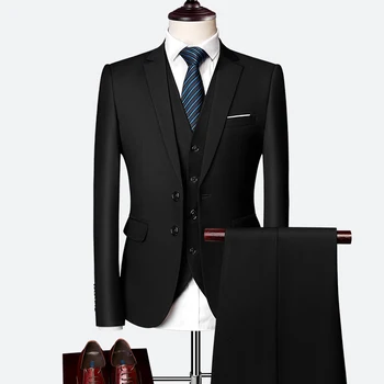 Vīriešu uzvalks 3 Gabals Komplekts Uzņēmējdarbības Vīriešu Kostīmi, Bleizeri, Liela Izmēra Boutique Uzvalks Slim 