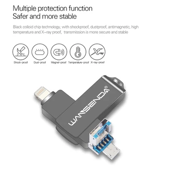 WANSENDA 3 in 1 USB Flash Drive IOS/Android/GAB 128GB 64GB, 32GB 16GB USB3.0 Pendrive Daudzfunkcionāls Pen Drive Memory Stick
