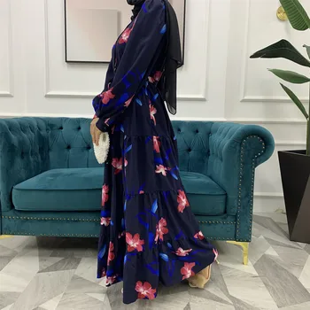 WEPBEL Sievietēm Musulmaņu Kleitu Modes Drukāt Izšūšanas Augsta Vidukļa Arābu Abay garām Piedurknēm O-veida kakla Lielās Šūpoles Mežģīnes-up Musulmaņu Kleita Drēbes