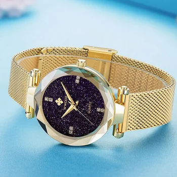 WWOOR Luxury Gold Sieviešu Pulkstenis Zvaigžņotām Debesīm Sieviešu Pulkstenis Modes Crystal Diamond Dāmas Skatīties Kvarca Rokas pulksteni Reloj Mujer 2021