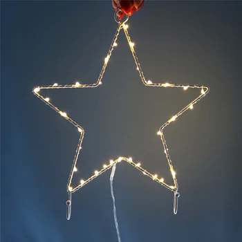 Warm White Star LED Nakts Gaisma Neona Metāla Rāmis Pakaramais Dekoratīvie Gaismas Stīgu Grupa Brīvdienu Kāzu Dekoru ar Bateriju Darbināmas