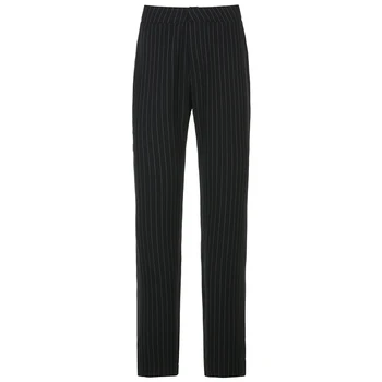 Weekeep Biroja Dāma Elegants Svītras Drukāt Uzvalku Bikses Modes Augsta Vidukļa Streetwear Jogger Bikses Vintage Izdilis Taisnas Bikses