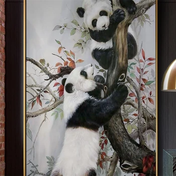 Wellyu Pasūtījuma liela mēroga sienas 3d tapetes Ķīniešu stilā, ar roku apgleznotus rakstot suku giant panda meža ainavu ieejas sienas
