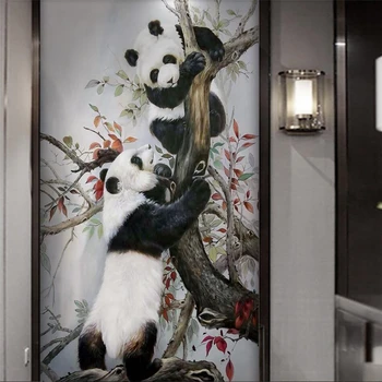 Wellyu Pasūtījuma liela mēroga sienas 3d tapetes Ķīniešu stilā, ar roku apgleznotus rakstot suku giant panda meža ainavu ieejas sienas