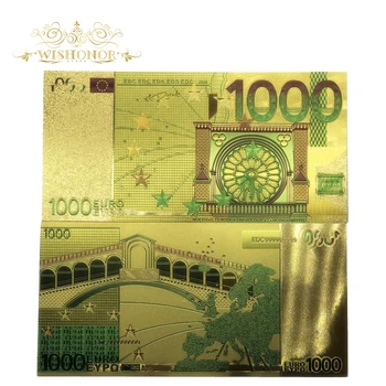 Wishonor 10pcs/daudz Krāsainu Euro Banknotes 1000 EUR Zelts Banknošu 24K Zelta Pārklājumu, Viltus Papīra Naudu, lai Kolekcija