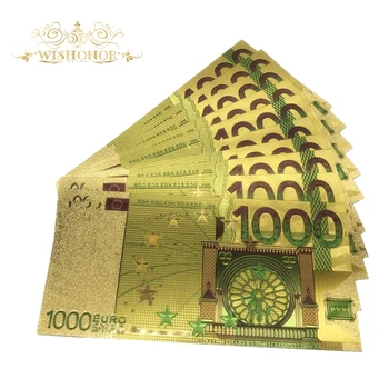 Wishonor 10pcs/daudz Krāsainu Euro Banknotes 1000 EUR Zelts Banknošu 24K Zelta Pārklājumu, Viltus Papīra Naudu, lai Kolekcija