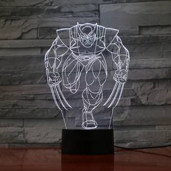 Wolverine X-men 3D Nakts Gaisma Akrila Plāksnes 7 Krāsu Mainās LED Galda Galda Lampa 3D Ilūziju, Lampas Zēniem Dāvanas GX1237