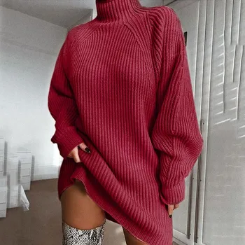 Womail Sieviešu Džemperis kleita Rudens ziemas augstu uzrullētu apkakli Adīt Džemperis Sieviešu Garš Džemperis Modes Irdenas Trikotāžas Džemperis Džemperis